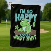 I'm So Happy I Could Just Shit Funny Frog Golf Towel thumb 1