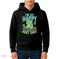 I'm So Happy I Could Just Shit Funny Frog Kids Hoodie thumb 4