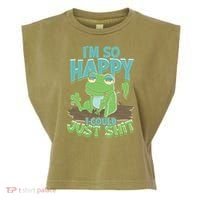 I'm So Happy I Could Just Shit Funny Frog Garment-Dyed Women's Muscle Tee thumb 0