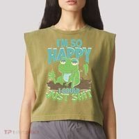 I'm So Happy I Could Just Shit Funny Frog Garment-Dyed Women's Muscle Tee thumb 2