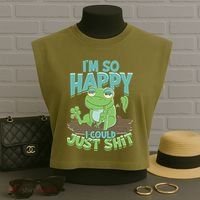 I'm So Happy I Could Just Shit Funny Frog Garment-Dyed Women's Muscle Tee thumb 3