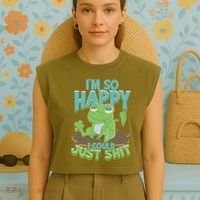 I'm So Happy I Could Just Shit Funny Frog Garment-Dyed Women's Muscle Tee thumb 4