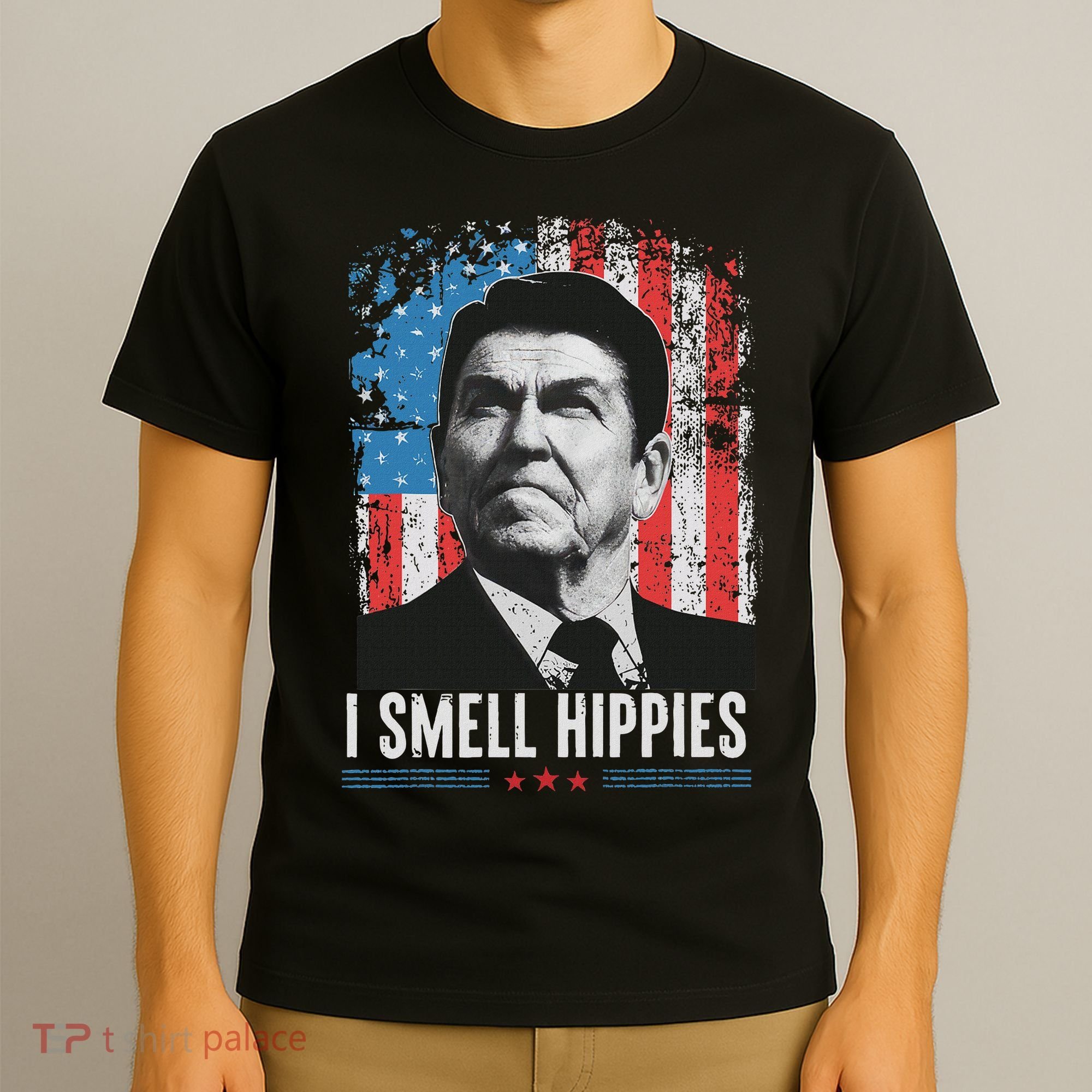I Smell Hippies Retro American Flag Patriotic 4th Of July T-Shirt