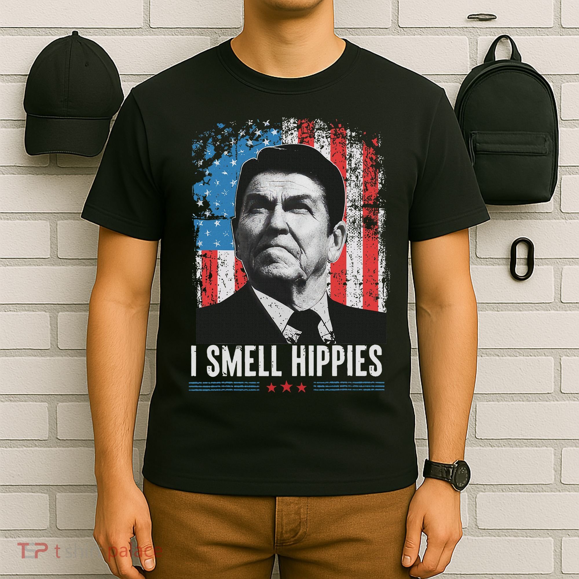 I Smell Hippies Retro American Flag Patriotic 4th Of July T-Shirt