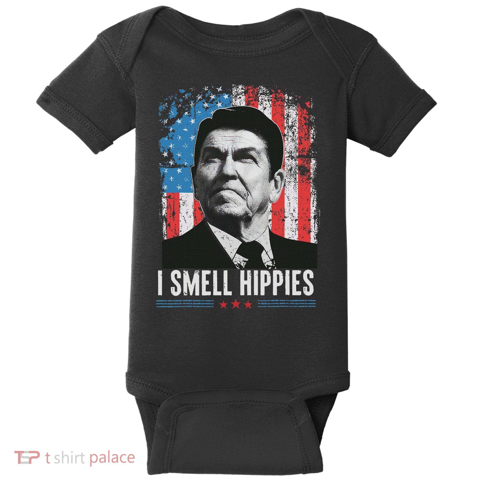 I Smell Hippies Retro American Flag Patriotic 4th Of July Baby Bodysuit