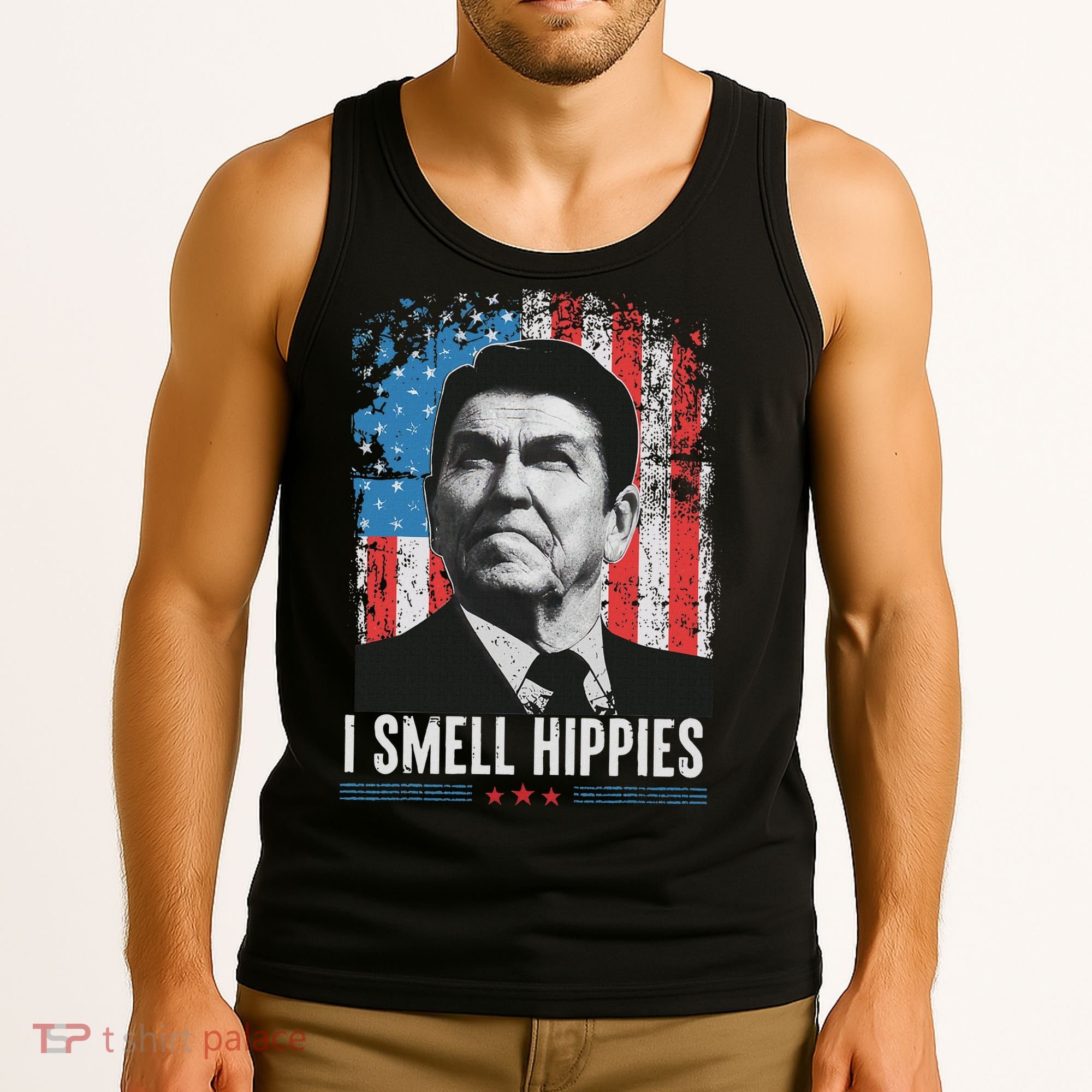 I Smell Hippies Retro American Flag Patriotic 4th Of July Tank Top
