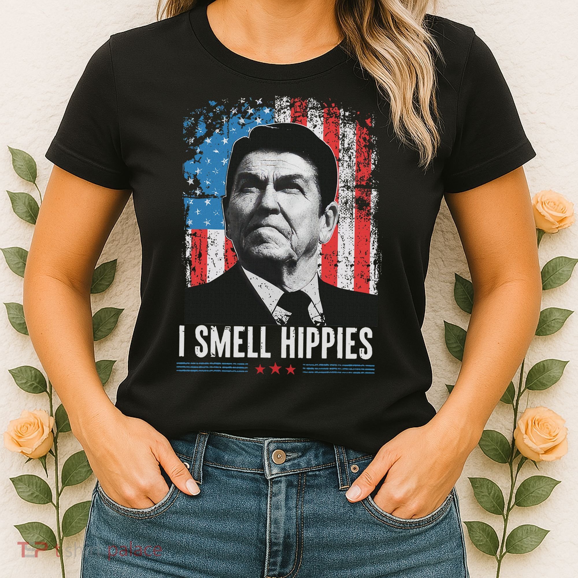 I Smell Hippies Retro American Flag Patriotic 4th Of July Women's T-Shirt