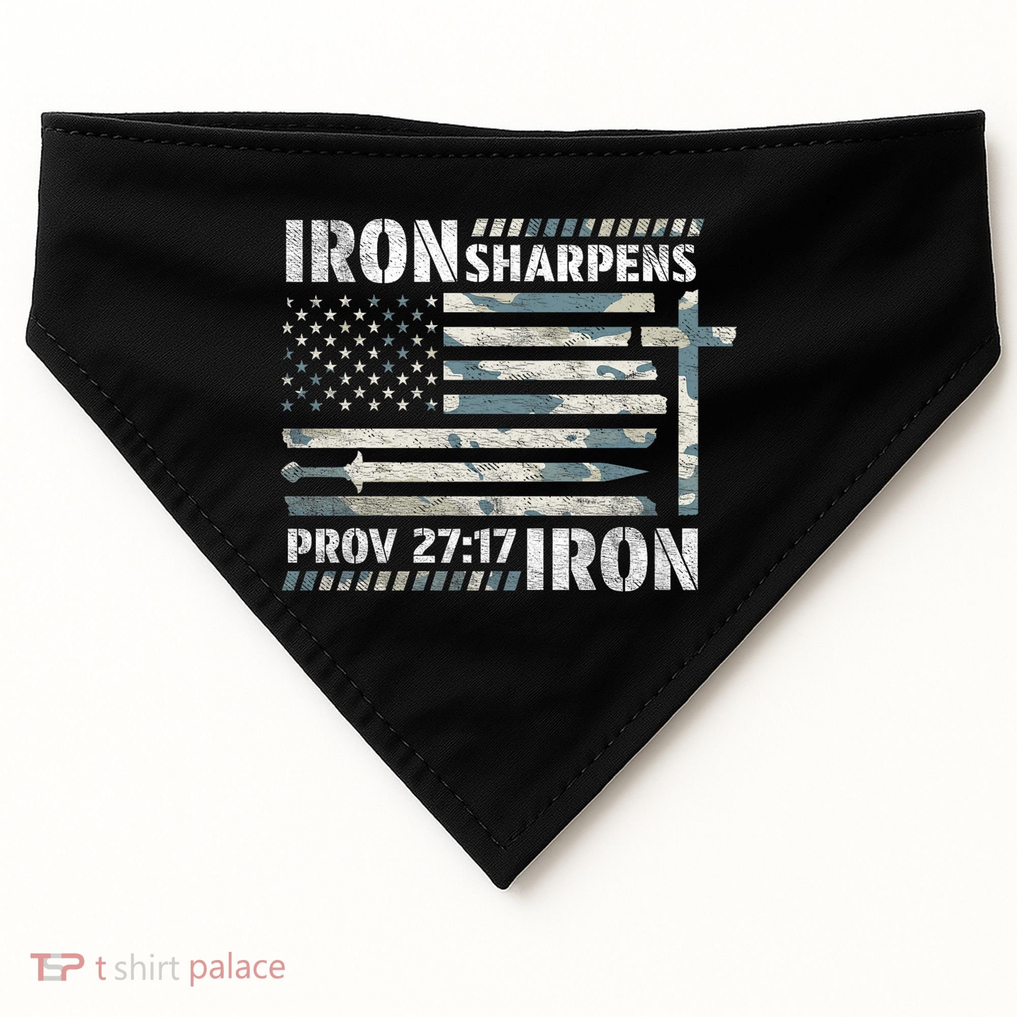 Iron Sharpens Iron Proverbs Bible Verse Christian USA-Made Doggie Bandana