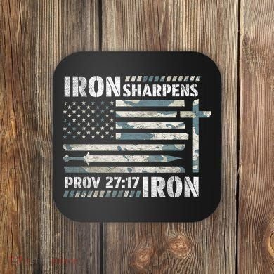 Iron Sharpens Iron Proverbs Bible Verse Christian Coaster