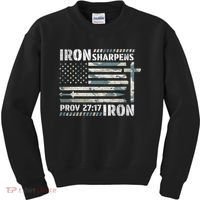 Iron Sharpens Iron Proverbs Bible Verse Christian Kids Sweatshirt thumb 0