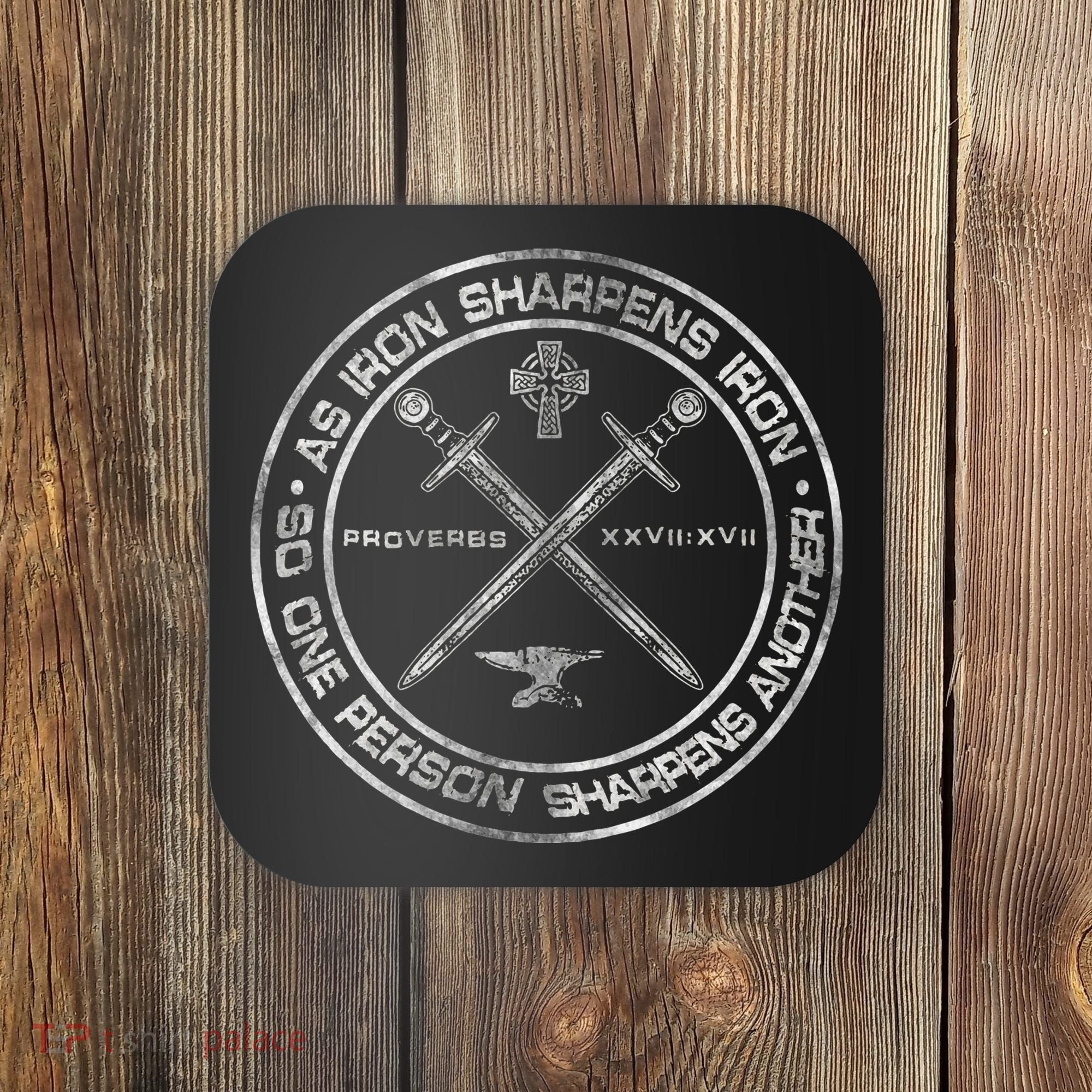 Iron Sharpens Iron Proverbs 2717 Christian Quote Coaster