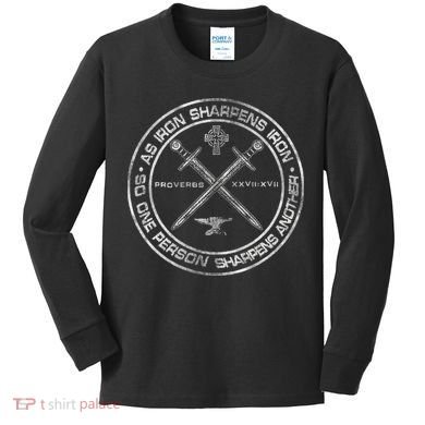 Iron Sharpens Iron Proverbs 2717 Christian Quote Kids Long Sleeve Shirt