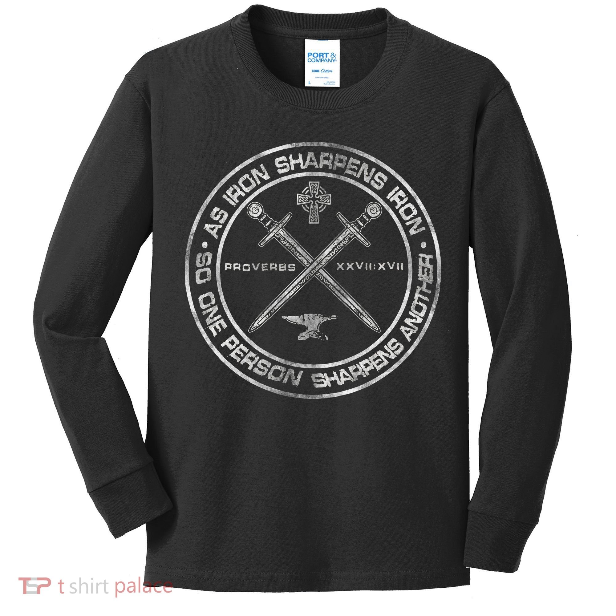 Iron Sharpens Iron Proverbs 2717 Christian Quote Kids Long Sleeve Shirt