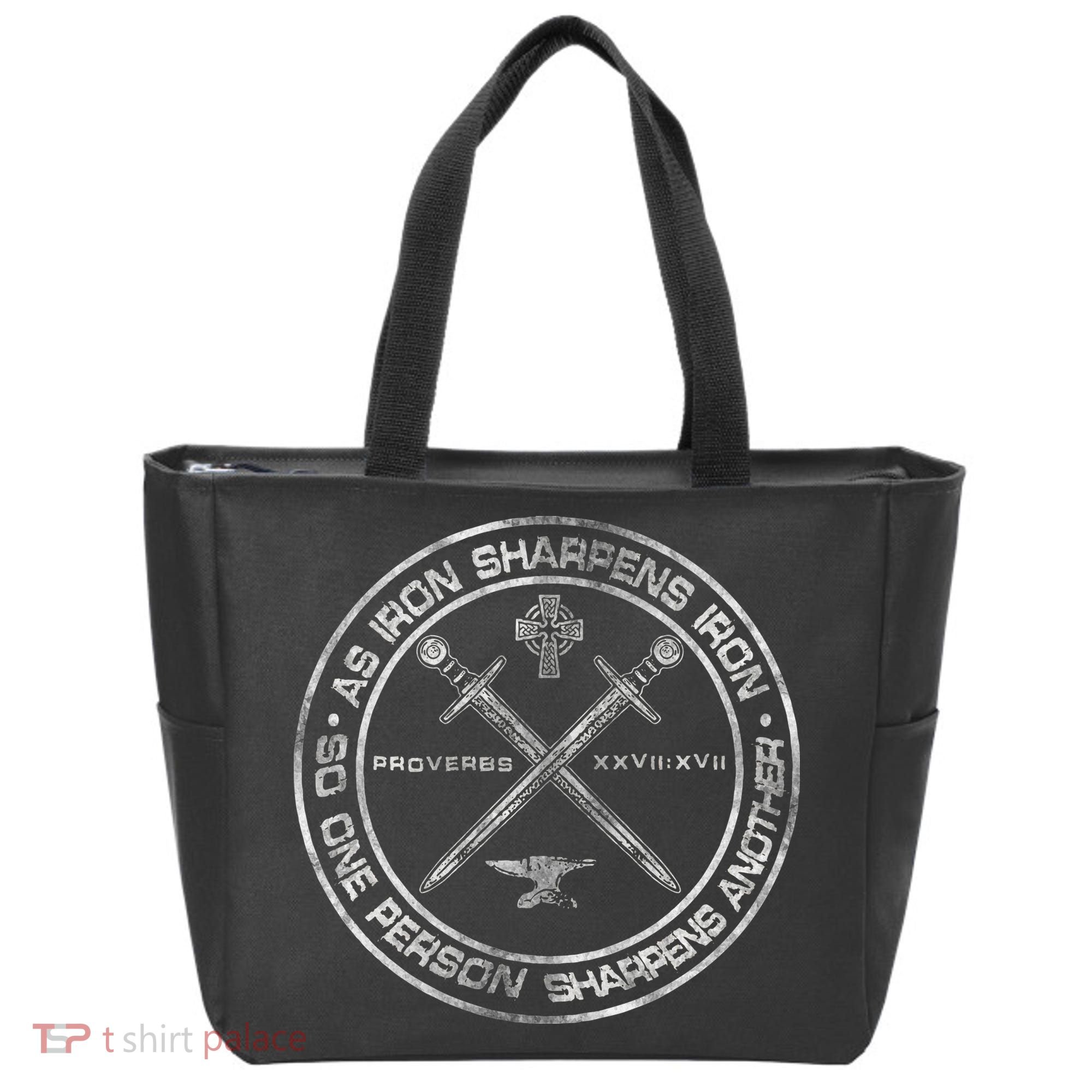 Iron Sharpens Iron Proverbs 2717 Christian Quote Tote Bag
