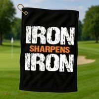 Iron Sharpens Iron Funny Christian Golf Towel thumb 1