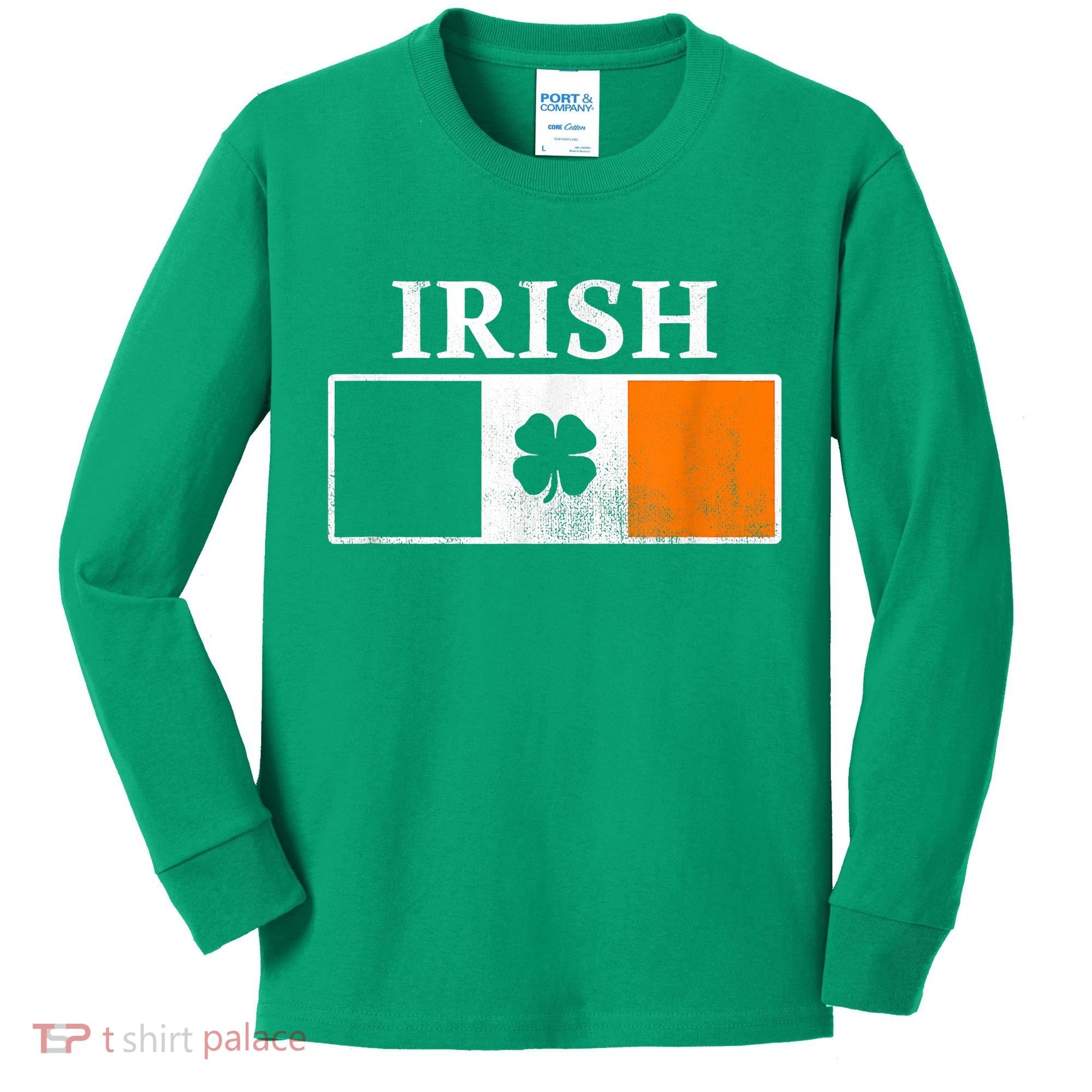 Ireland Shamrock Irish Flag St Patty's Day Kids Long Sleeve Shirt