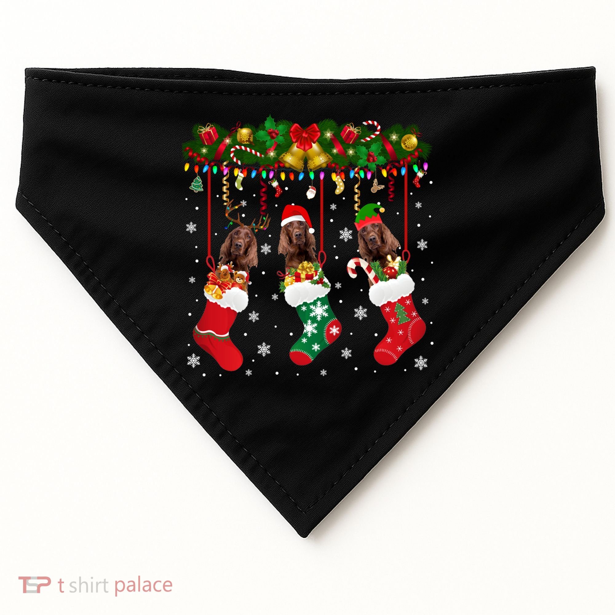 Irish Setter In Sock Xmas Reindeer Santa Elf Dog Gift USA-Made Doggie Bandana