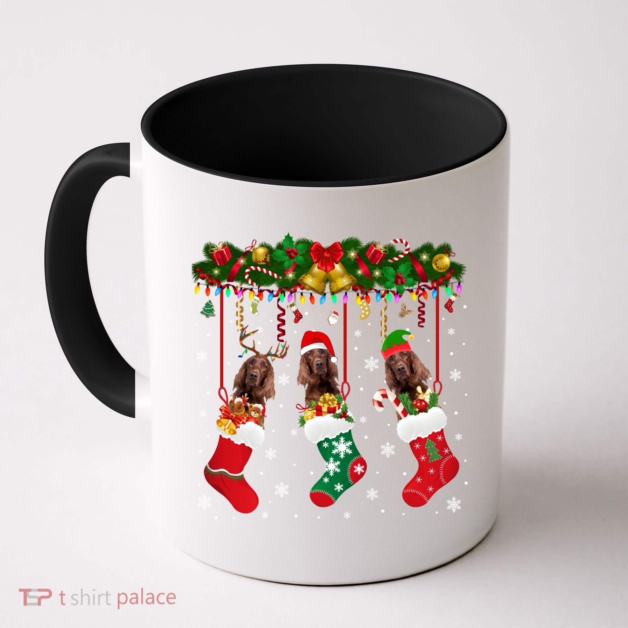 Irish Setter In Sock Xmas Reindeer Santa Elf Dog Gift Coffee Mug