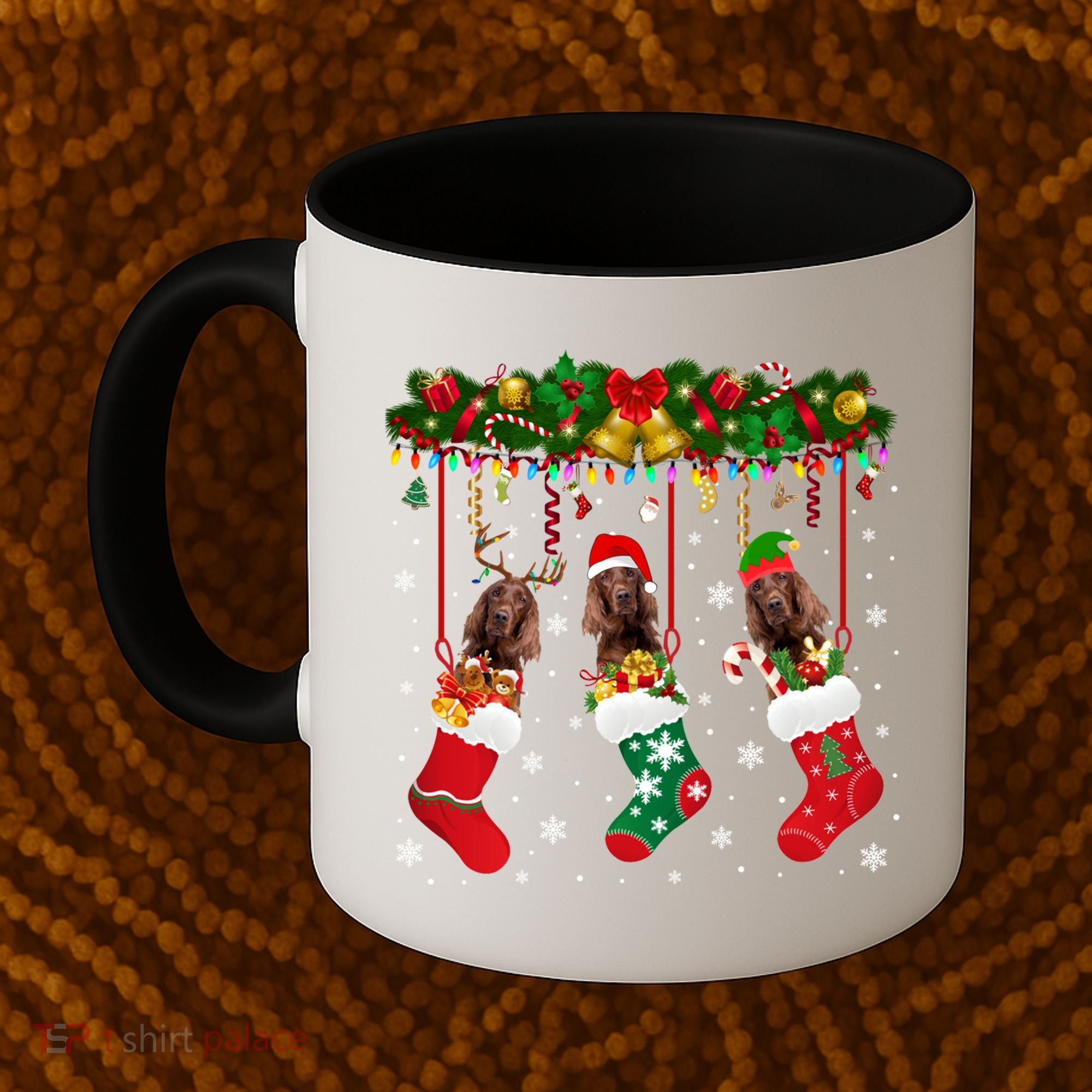Irish Setter In Sock Xmas Reindeer Santa Elf Dog Gift Coffee Mug