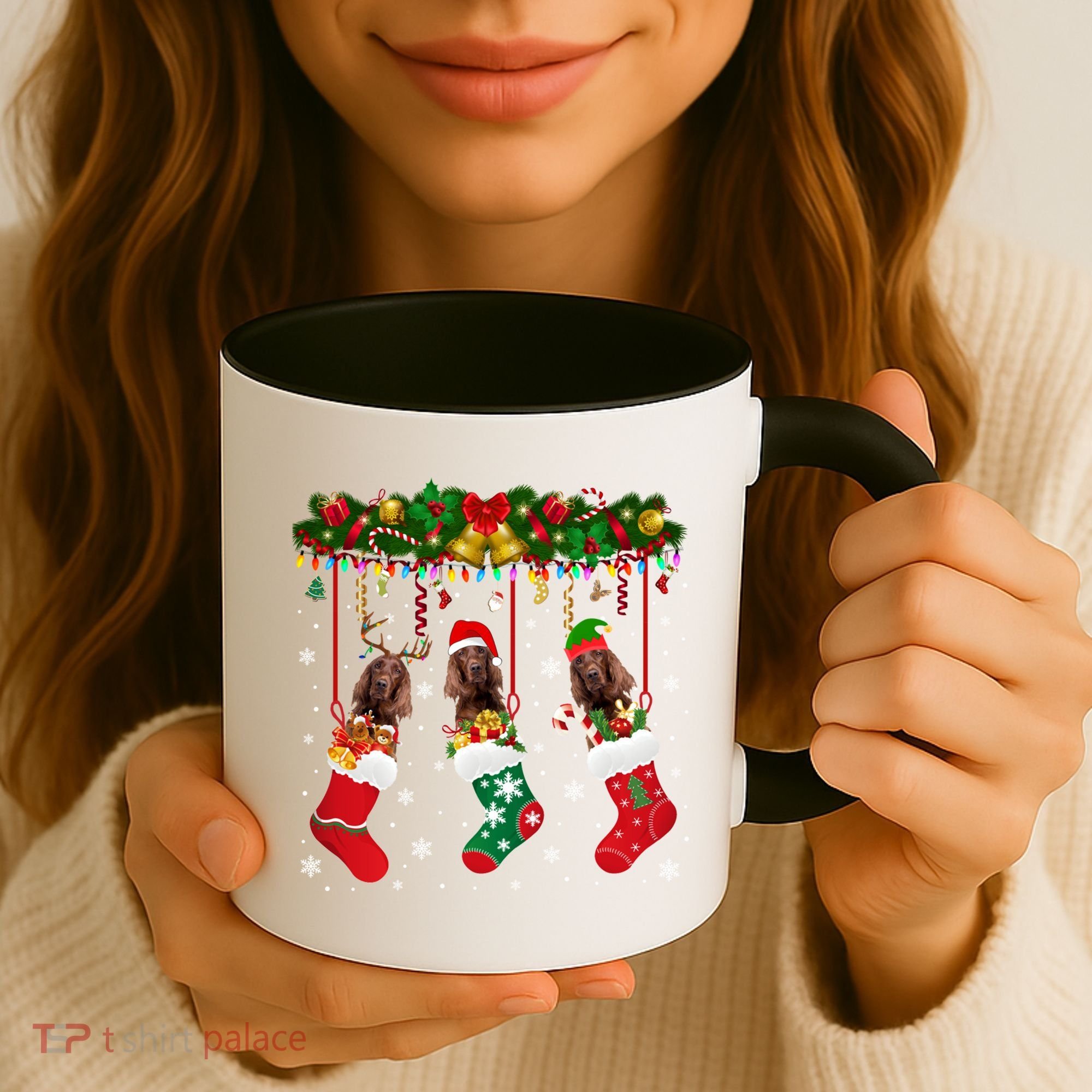 Irish Setter In Sock Xmas Reindeer Santa Elf Dog Gift Coffee Mug