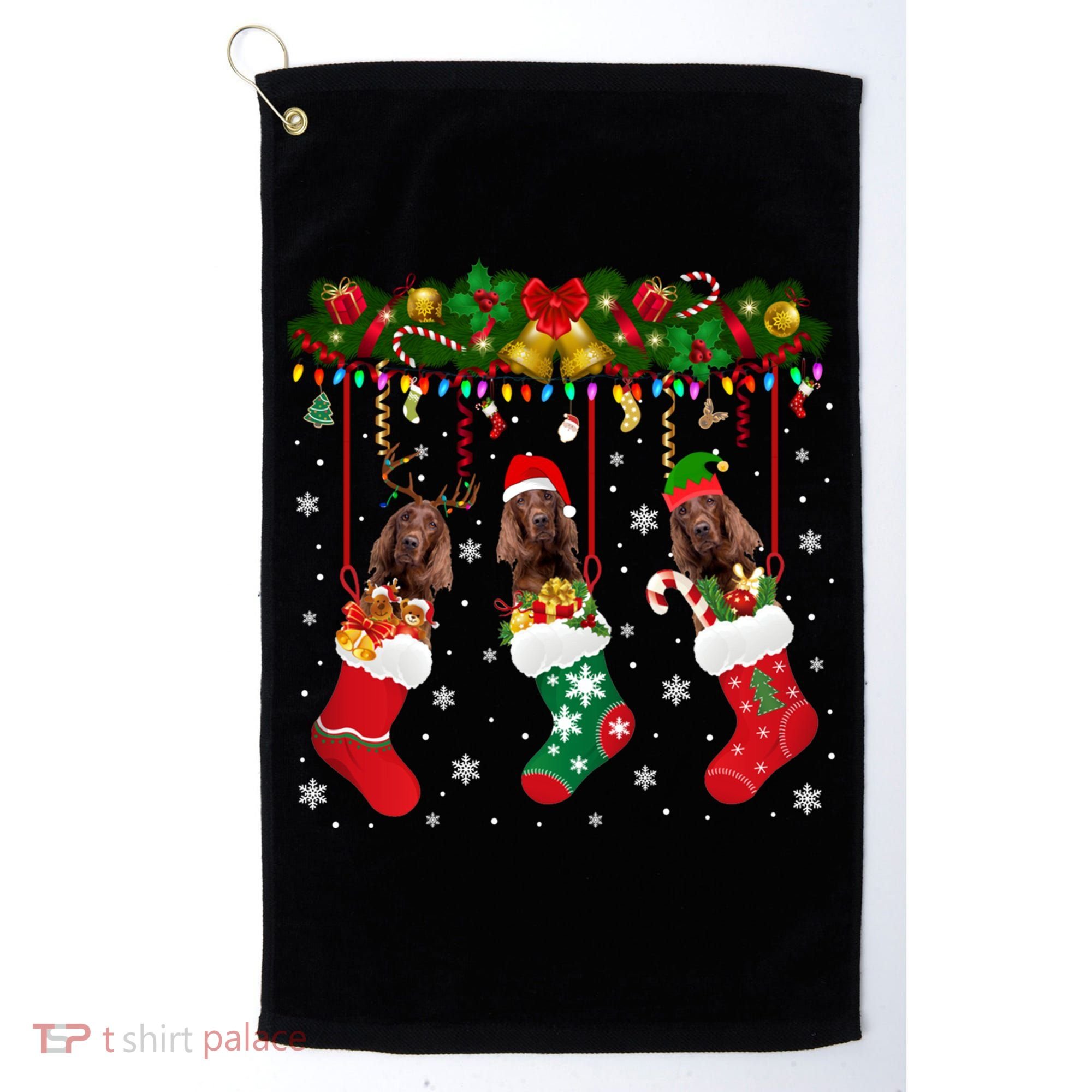 Irish Setter In Sock Xmas Reindeer Santa Elf Dog Gift Golf Towel