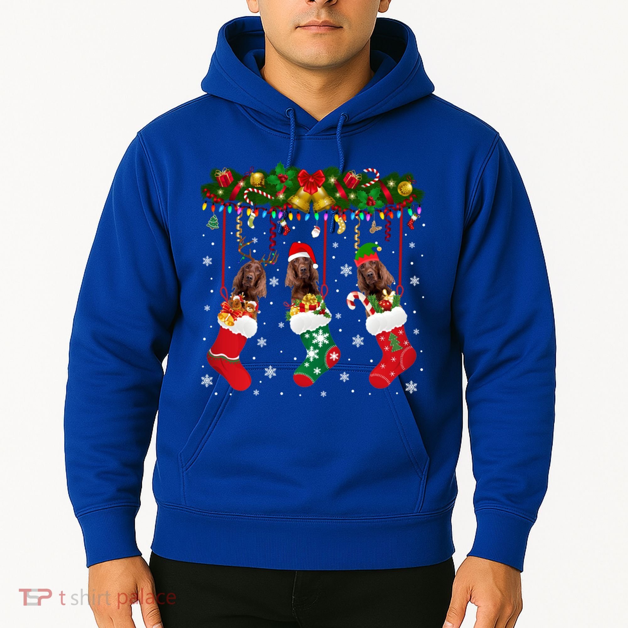 Irish Setter In Sock Xmas Reindeer Santa Elf Dog Gift Hoodie