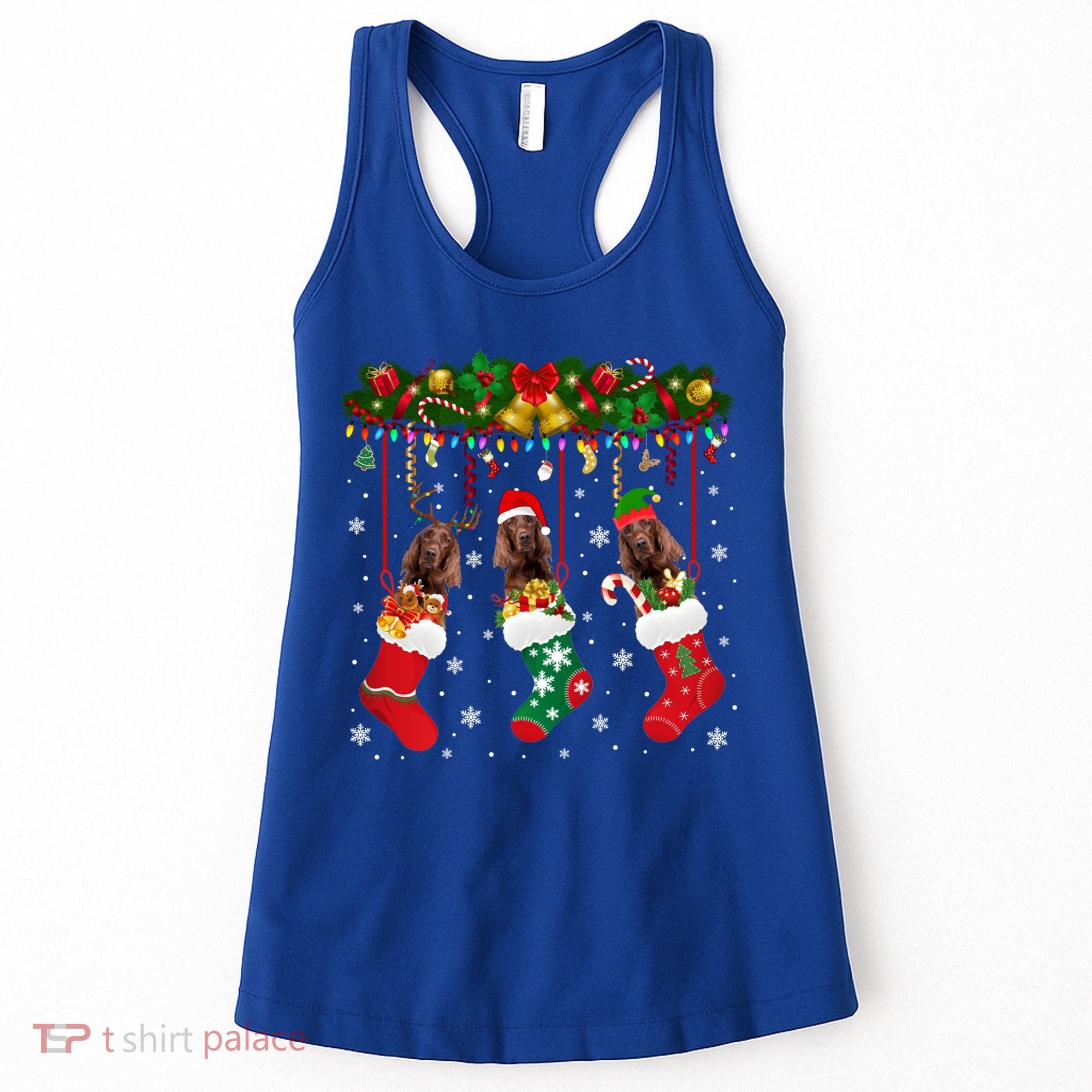 Irish Setter In Sock Xmas Reindeer Santa Elf Dog Gift Women's Tank Top