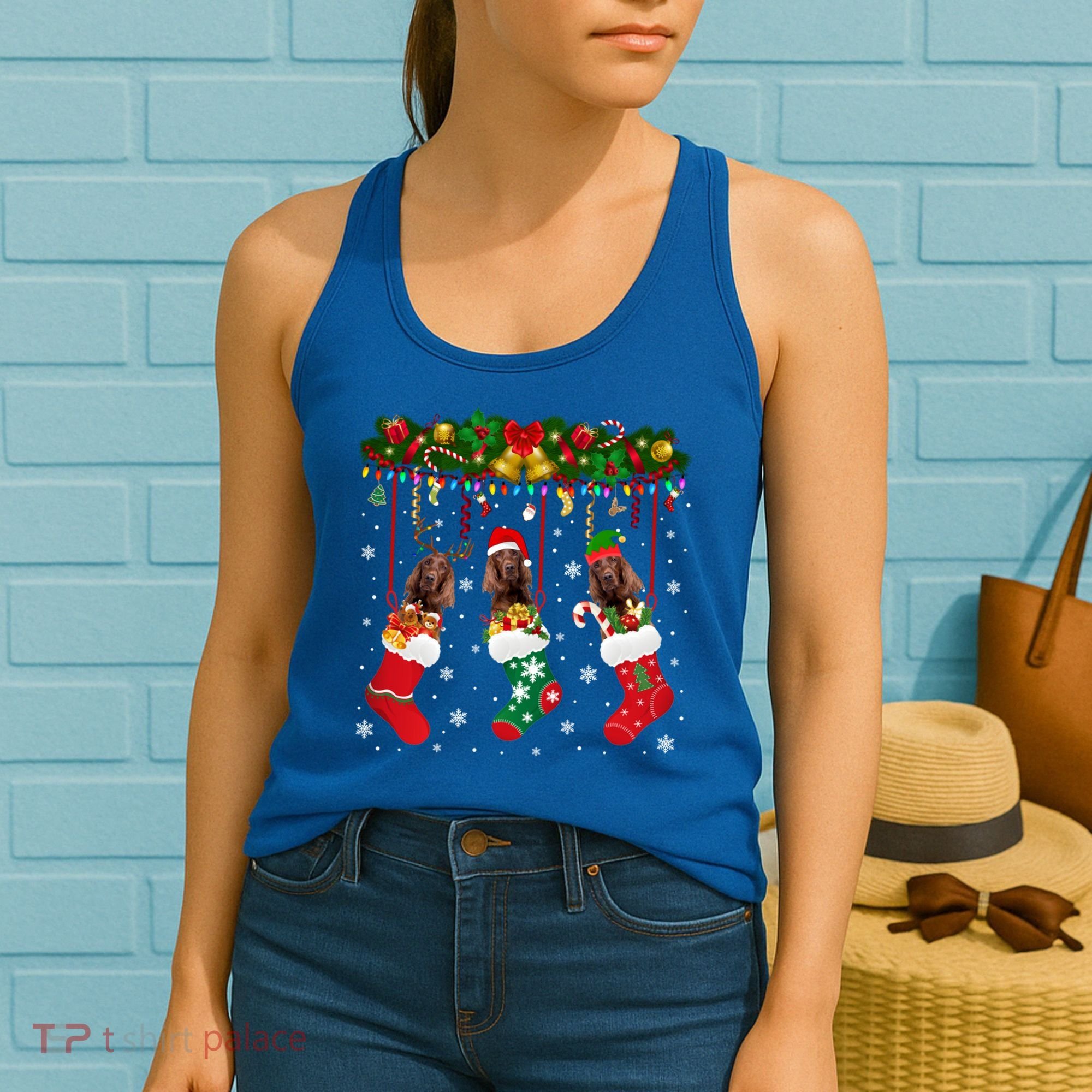 Irish Setter In Sock Xmas Reindeer Santa Elf Dog Gift Women's Tank Top