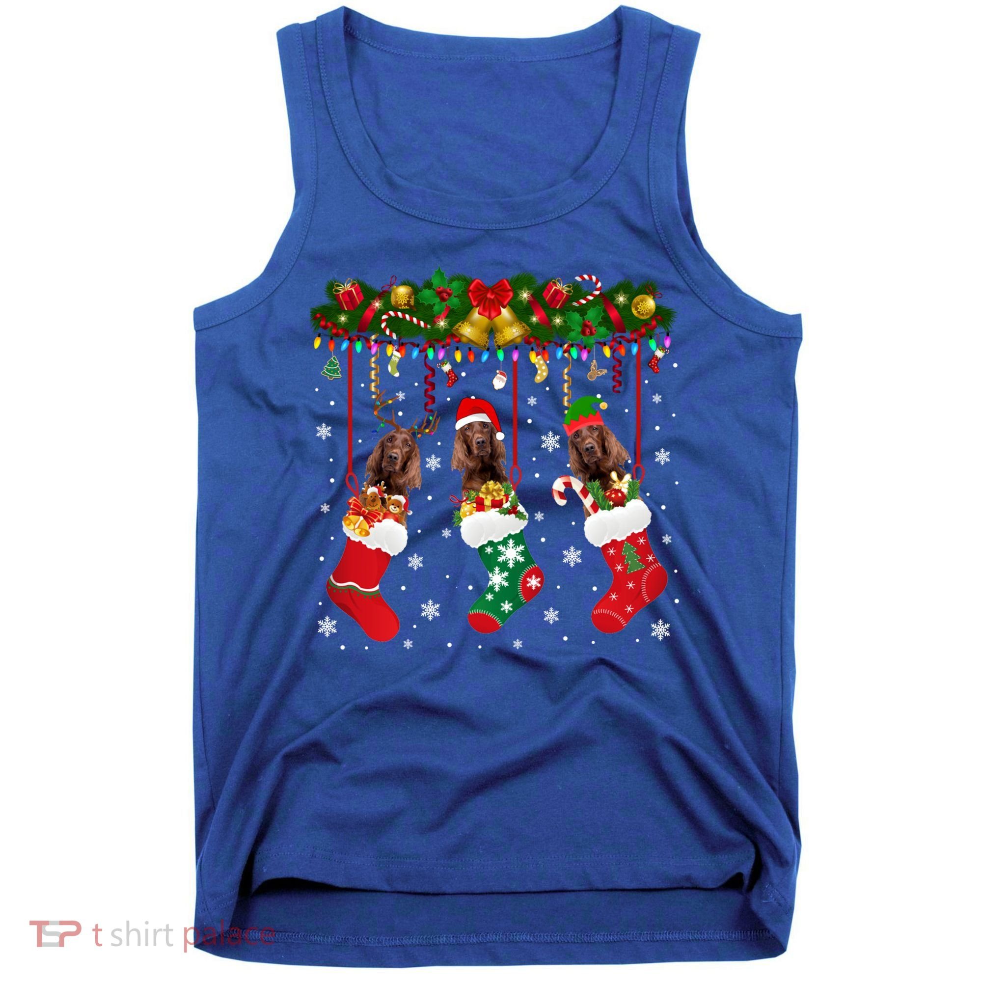 Irish Setter In Sock Xmas Reindeer Santa Elf Dog Gift Tank Top