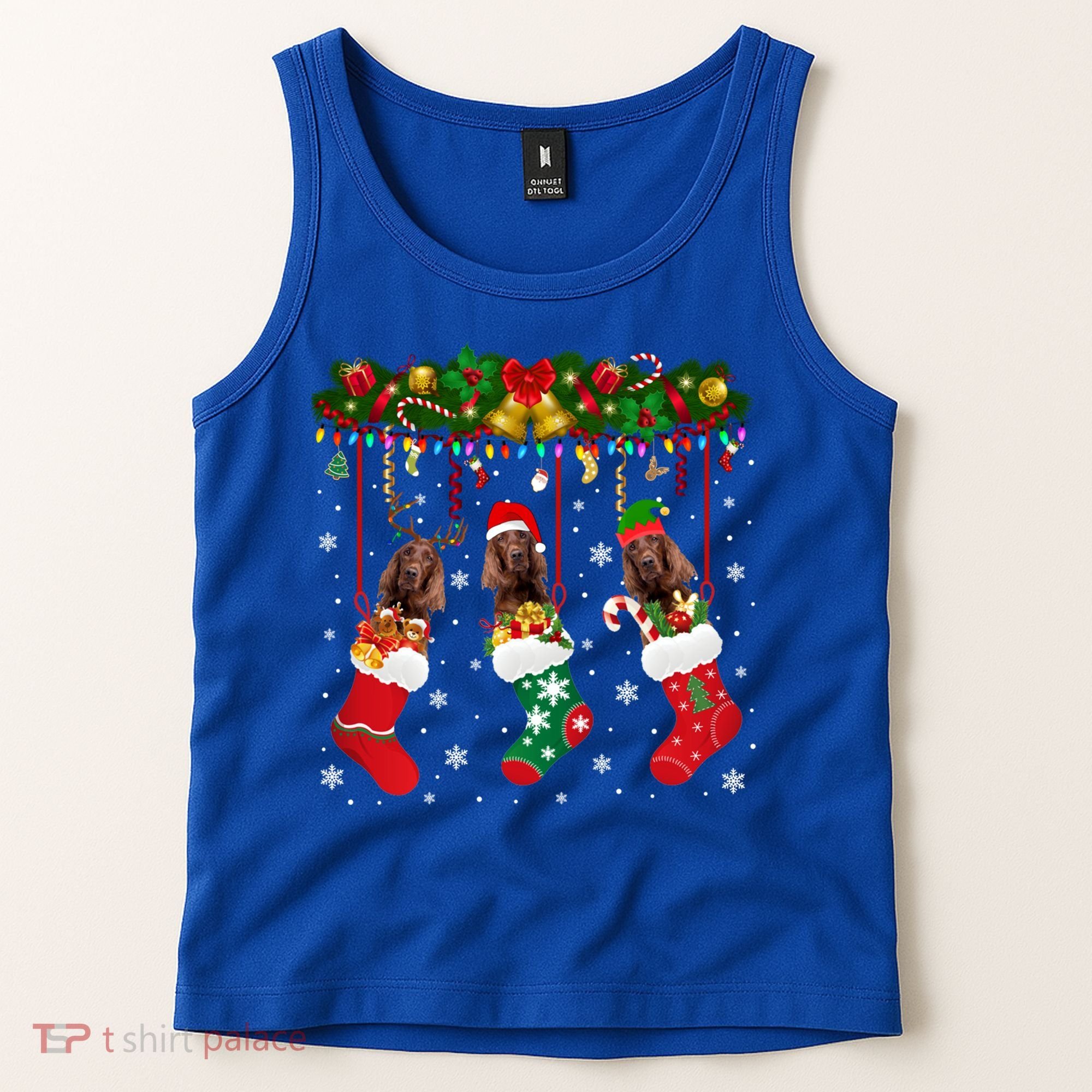 Irish Setter In Sock Xmas Reindeer Santa Elf Dog Gift Tank Top