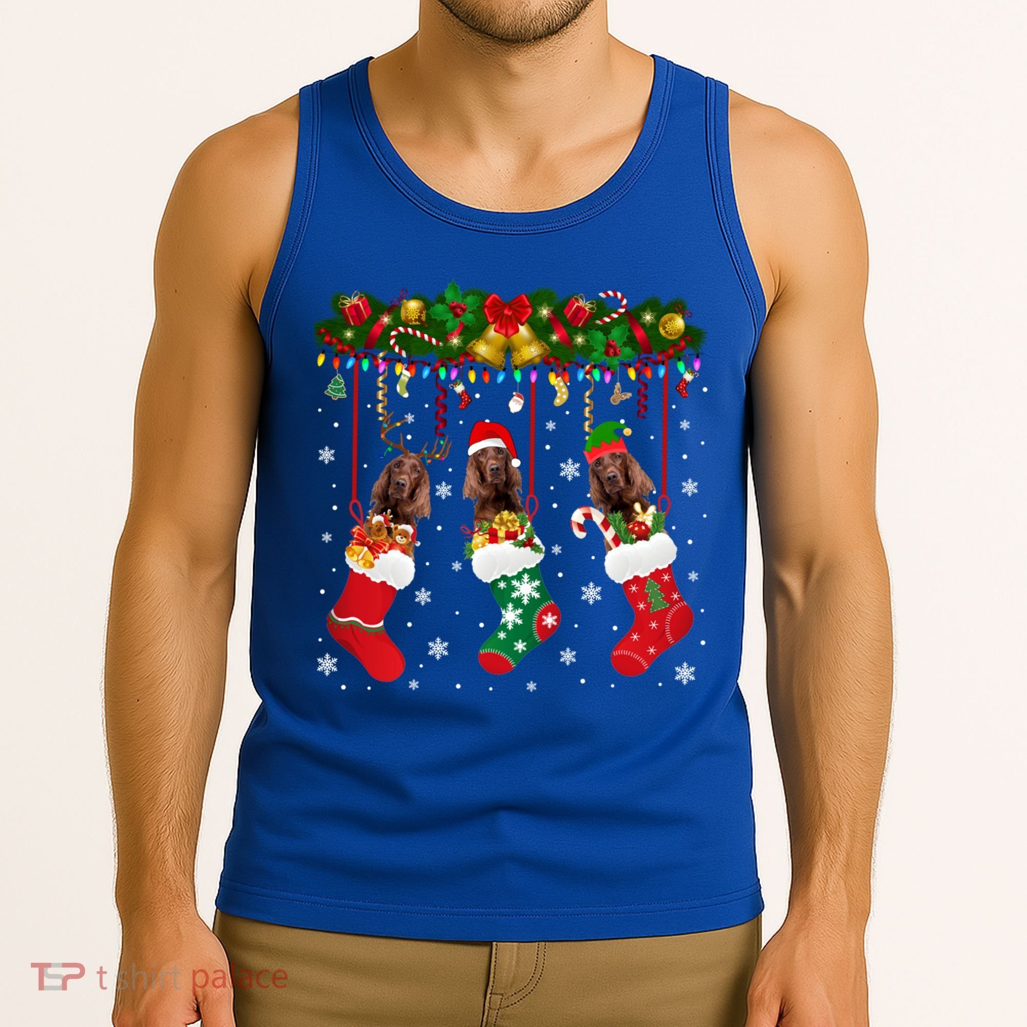 Irish Setter In Sock Xmas Reindeer Santa Elf Dog Gift Tank Top
