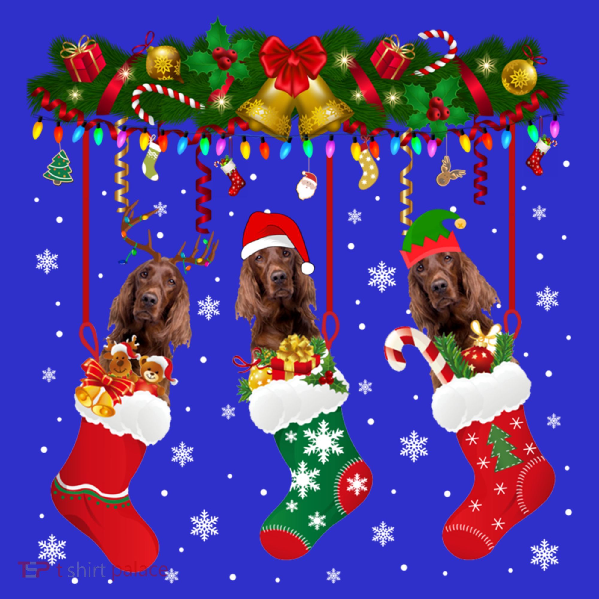 Irish Setter In Sock Xmas Reindeer Santa Elf Dog Gift Women's T-Shirt