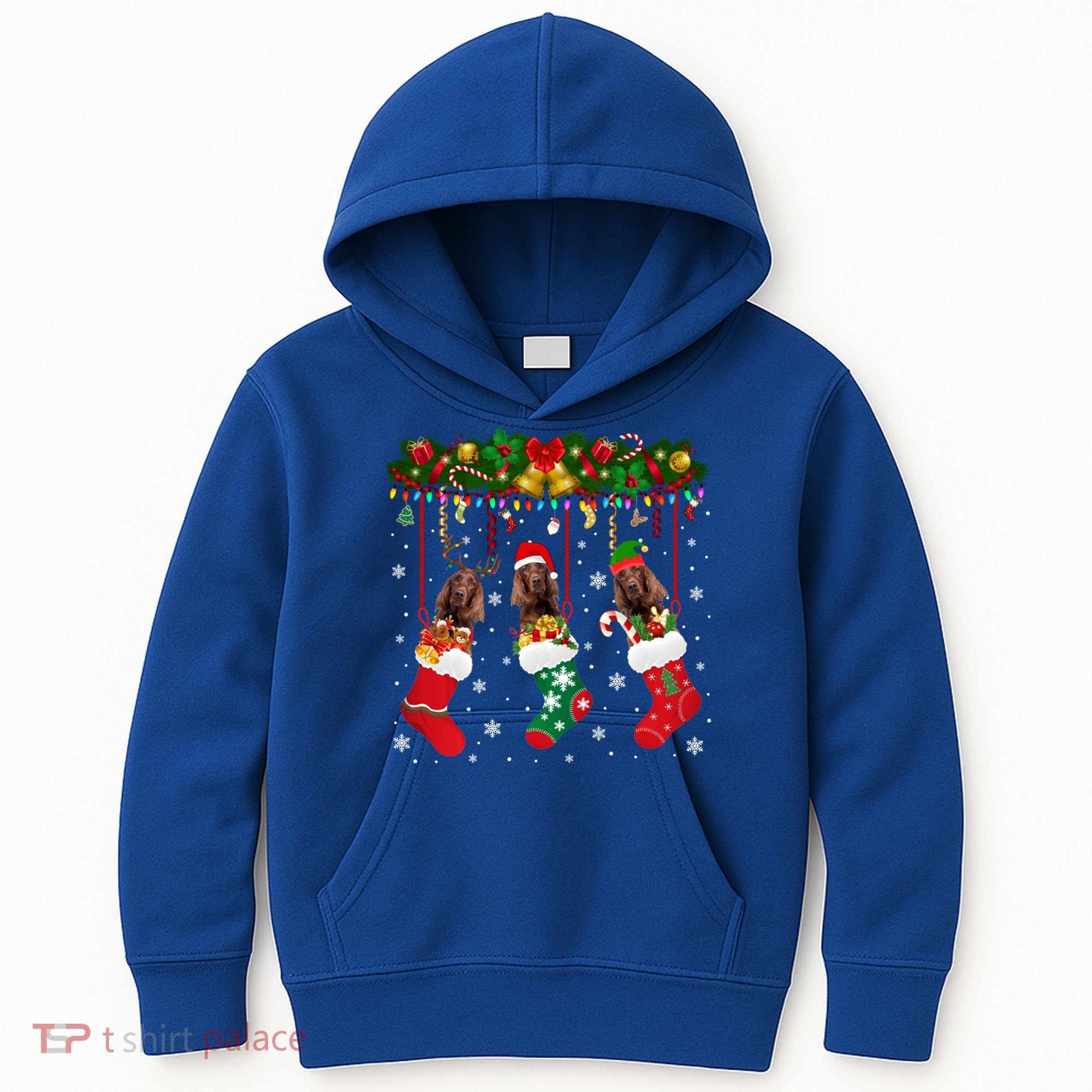 Irish Setter In Sock Xmas Reindeer Santa Elf Dog Gift Kids Hoodie
