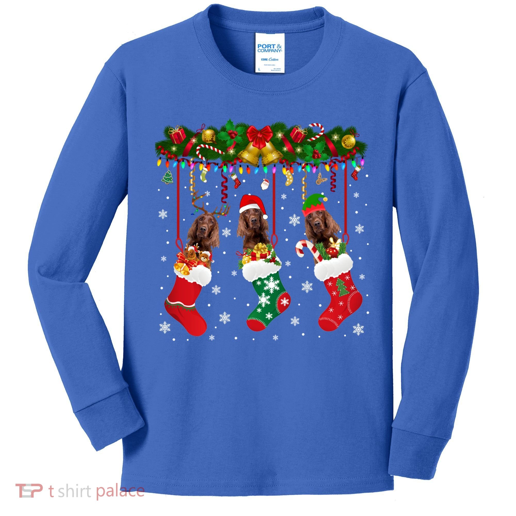 Irish Setter In Sock Xmas Reindeer Santa Elf Dog Gift Kids Long Sleeve Shirt