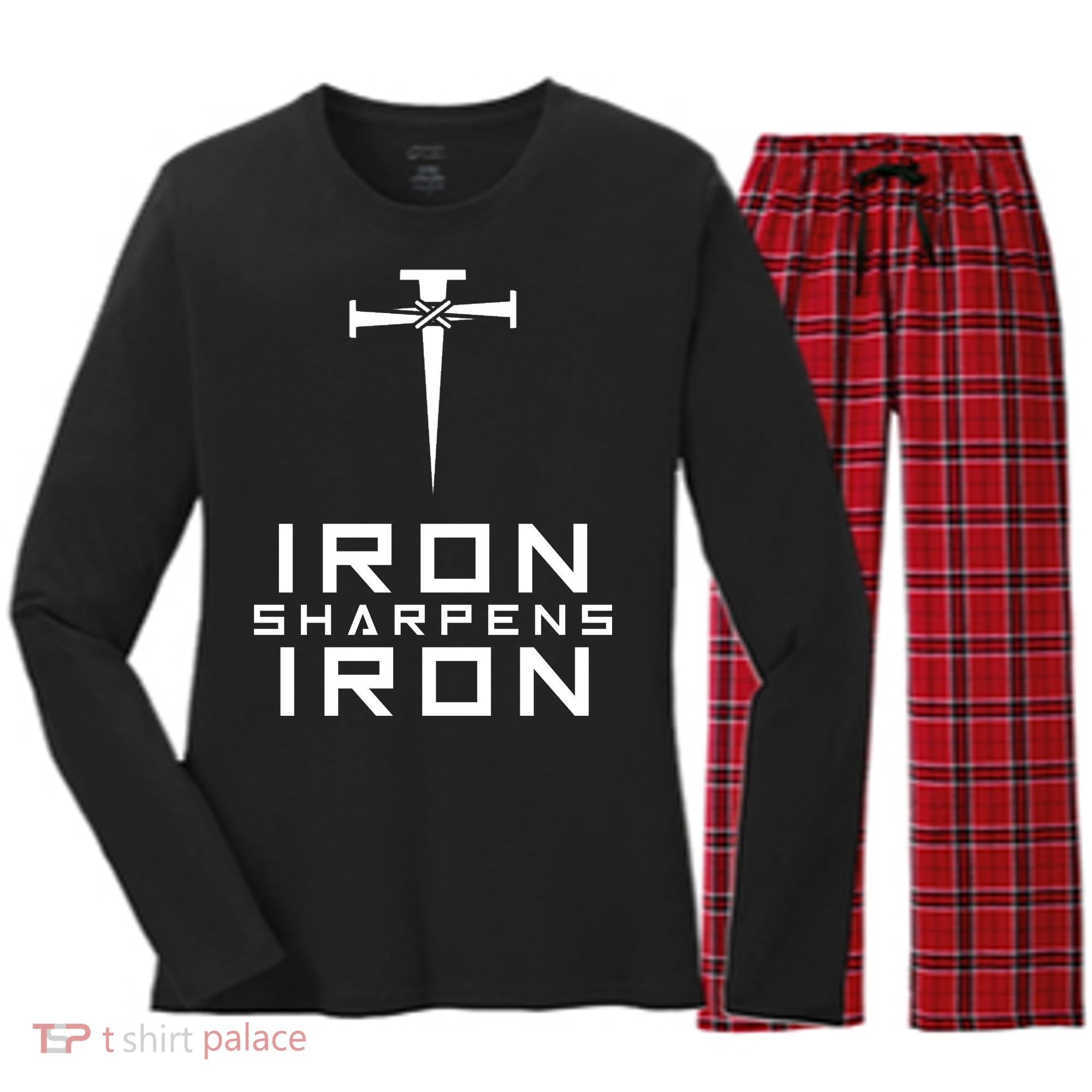 Iron Sharpens Iron Christian Faith Women's Long Sleeve Flannel Pajama Set 