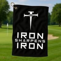 Iron Sharpens Iron Christian Faith Golf Towel thumb 1