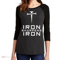 Iron Sharpens Iron Christian Faith Women's Tri-Blend 3/4-Sleeve Raglan Shirt thumb 2