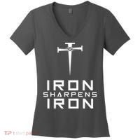 Iron Sharpens Iron Christian Faith Women's V-Neck T-Shirt thumb 0
