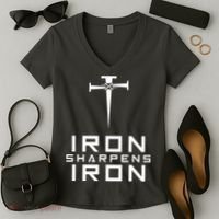 Iron Sharpens Iron Christian Faith Women's V-Neck T-Shirt thumb 2