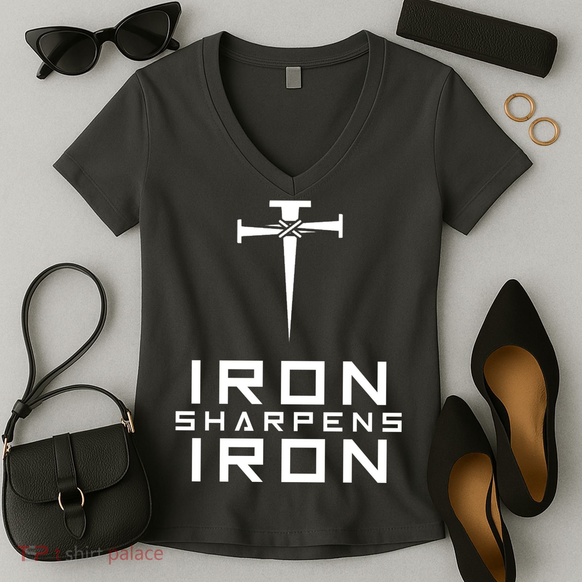 Iron Sharpens Iron Christian Faith Women's V-Neck T-Shirt