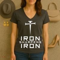 Iron Sharpens Iron Christian Faith Women's V-Neck T-Shirt thumb 3