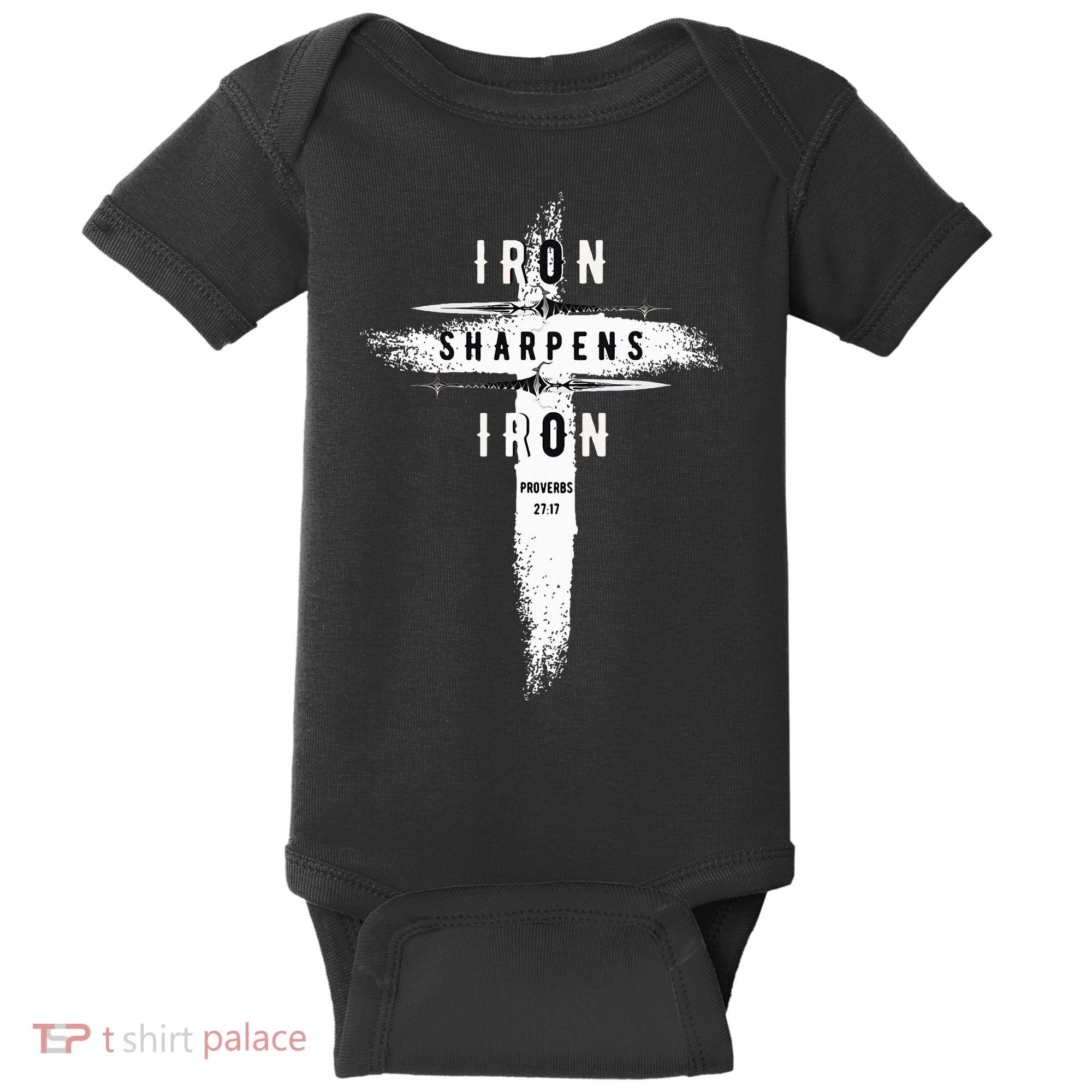 Iron Sharpens Iron Proverbs 2717 Christian Baby Bodysuit