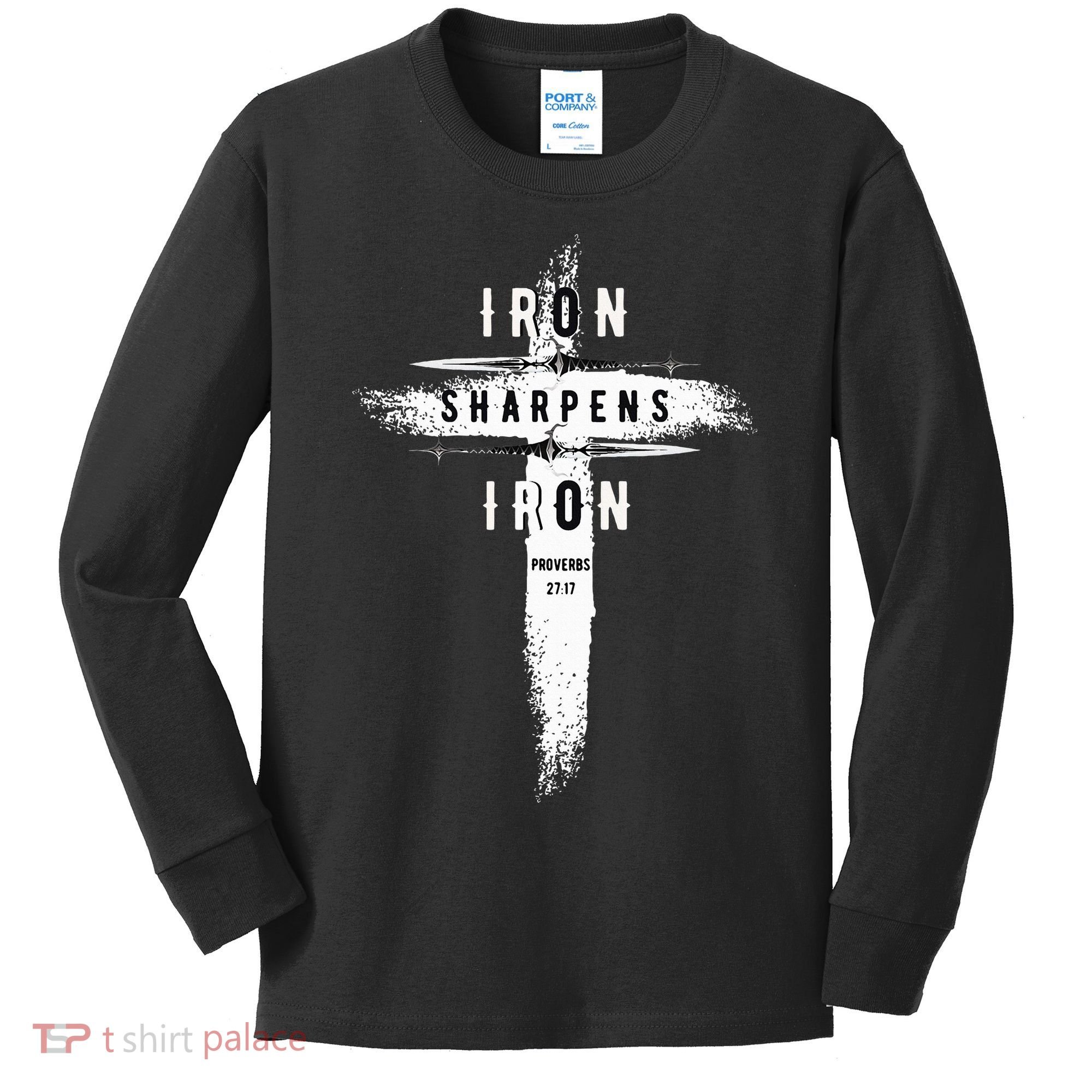 Iron Sharpens Iron Proverbs 2717 Christian Kids Long Sleeve Shirt