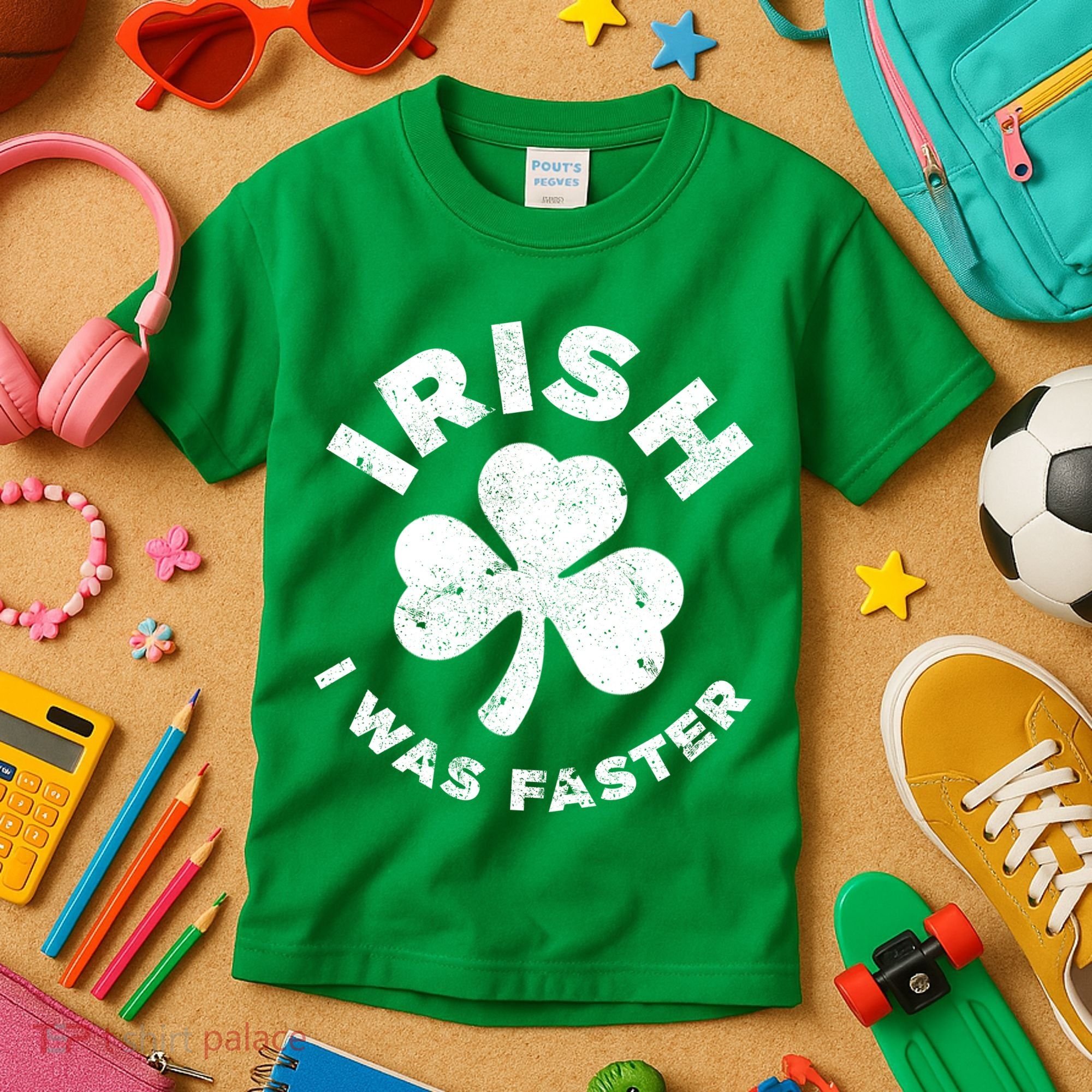 Irish Shamrock, I Was Faster Happy St Patrick Day Outfits Kids T-Shirt