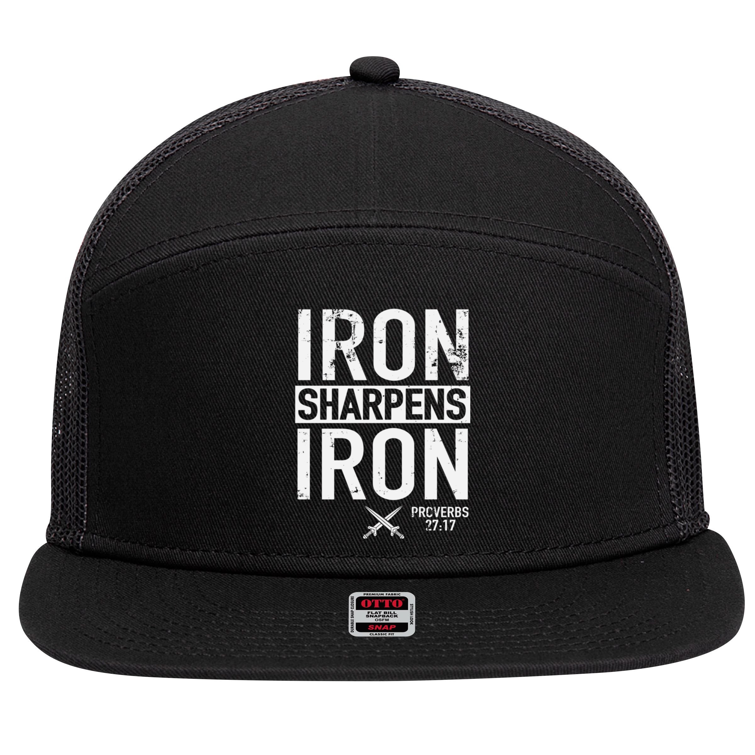 Iron Sharpens Iron Proverbs 27:17 Christian 7 Panel Mesh Trucker Snapback Hat