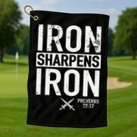 Iron Sharpens Iron Proverbs 27:17 Christian Golf Towel thumb 1