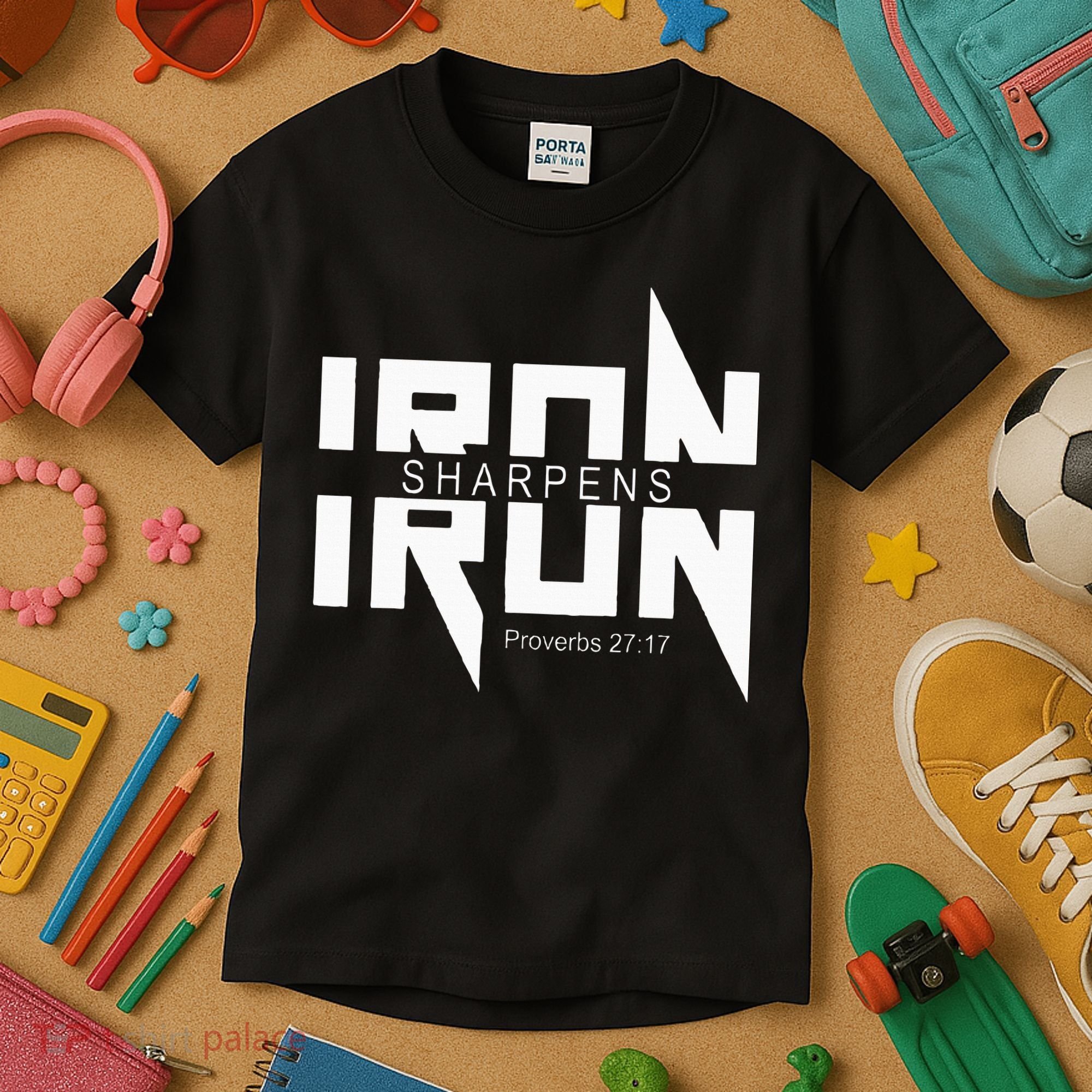 Iron Sharpens Iron Bible Jesus Faith Religious Christian Kids T-Shirt