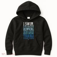 I Swim If You Ever See Me Running Funny Swimmer Kids Hoodie thumb 0