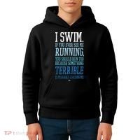 I Swim If You Ever See Me Running Funny Swimmer Kids Hoodie thumb 4