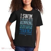 I Swim If You Ever See Me Running Funny Swimmer Kids T-Shirt thumb 2